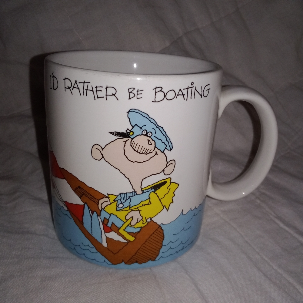 Vintage Russ I'd Rather Be Boating Coffee Mug Cup Sailing